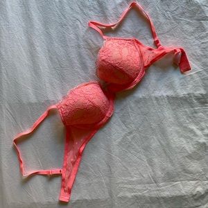 Victoria’s Secret neon pink lace bra